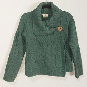 Carraig Donn Irish Merino Wool One Button Wrap Cardigan Small Cropped Cable Knit